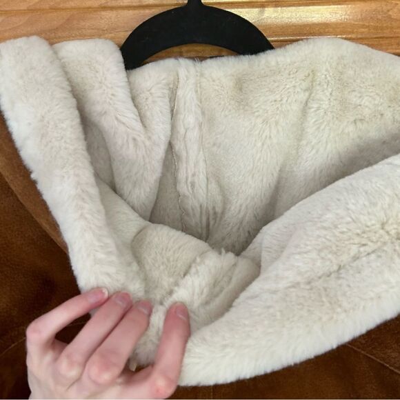 VTG Gallery Leather Suede Penny Lane Sherpa Driving Coat Size Medium - Picture 14 of 16